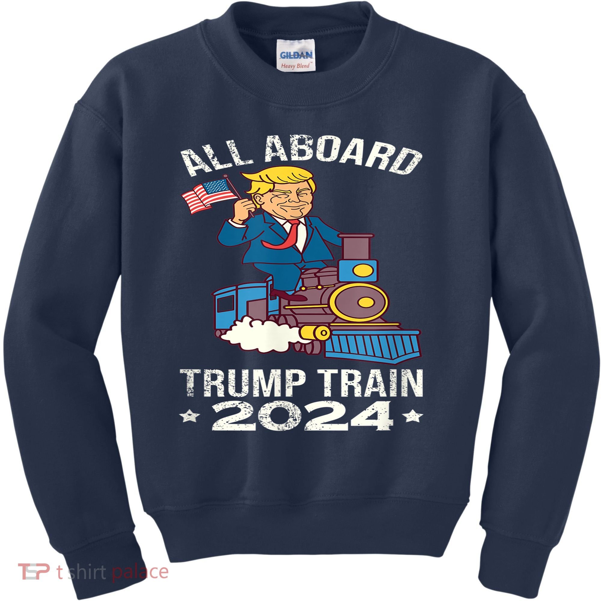 ALL ABOARD TRUMP TRAIN 2024 Patriotic American Flag Kids Sweatshirt