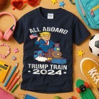 ALL ABOARD TRUMP TRAIN 2024 Patriotic American Flag Kids T-Shirt thumb 3