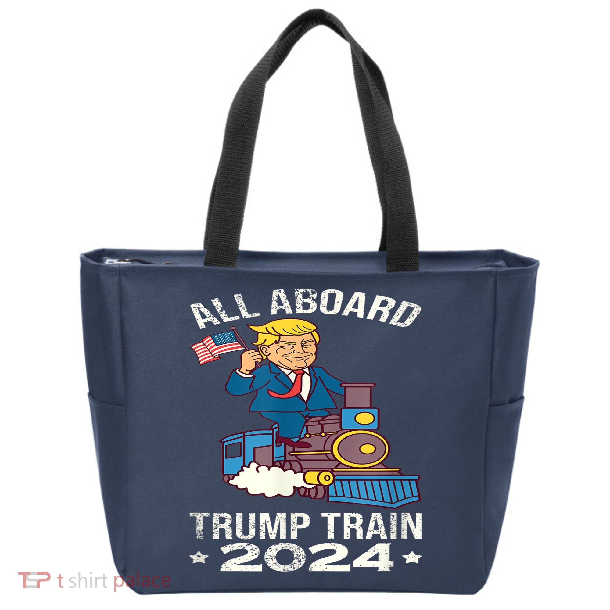 ALL ABOARD TRUMP TRAIN 2024 Patriotic American Flag Tote Bag