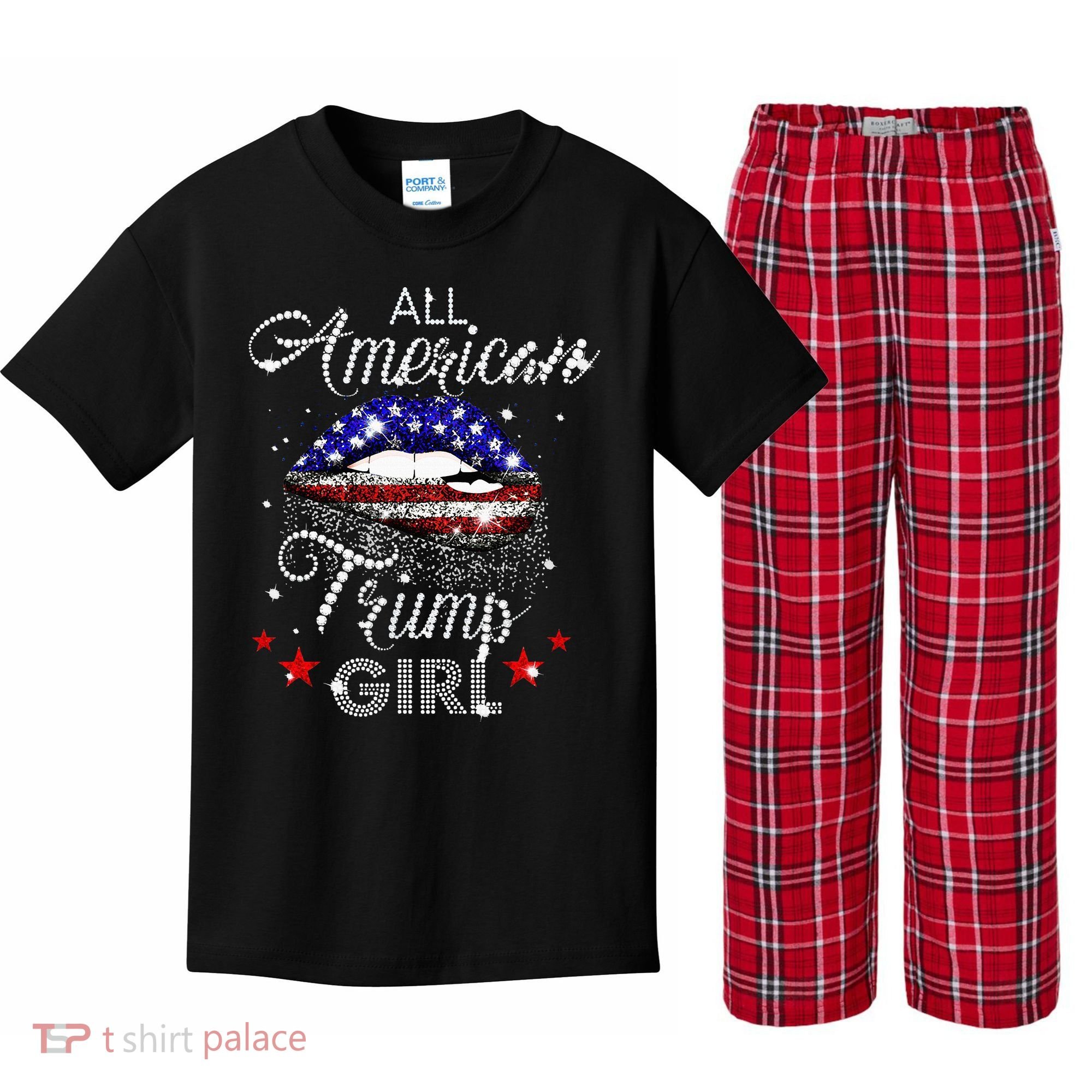 All American Trump Girl Kids Plaid Pajama Set