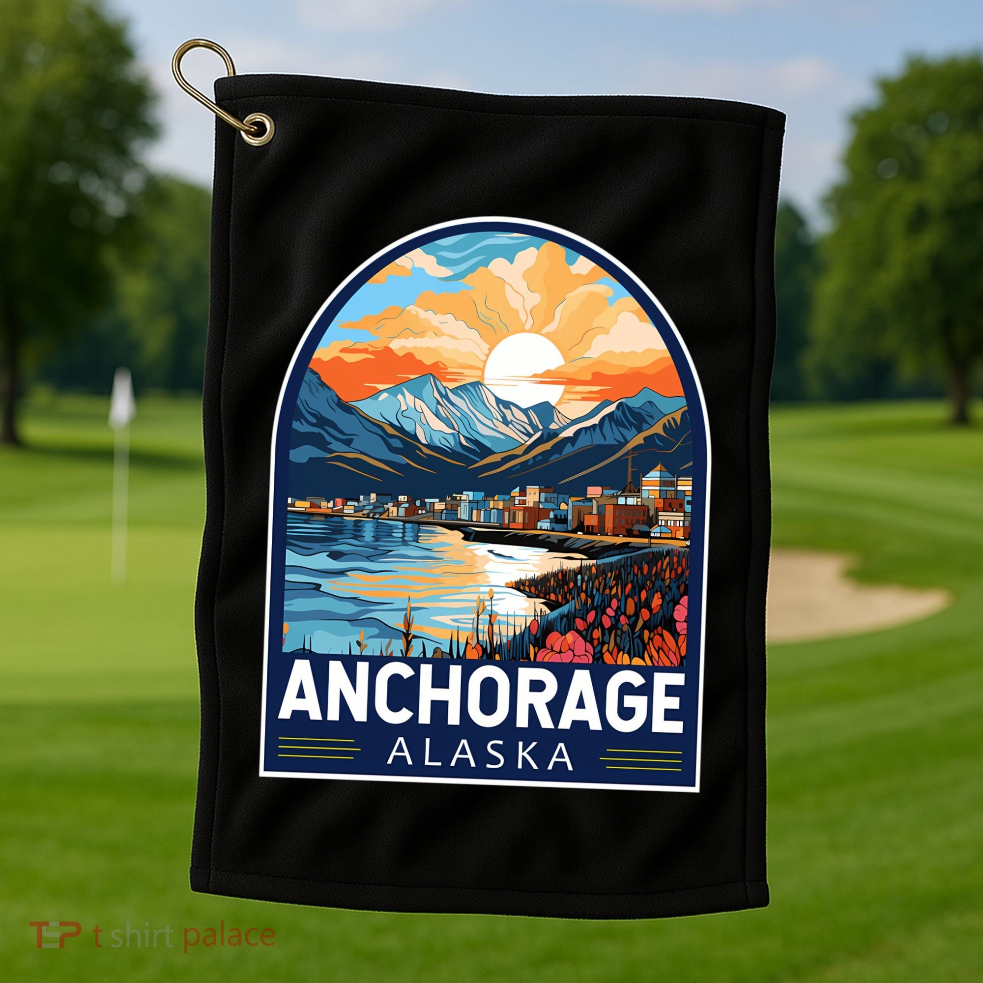 Anchorage Alaska Travel Art Emblem Golf Towel