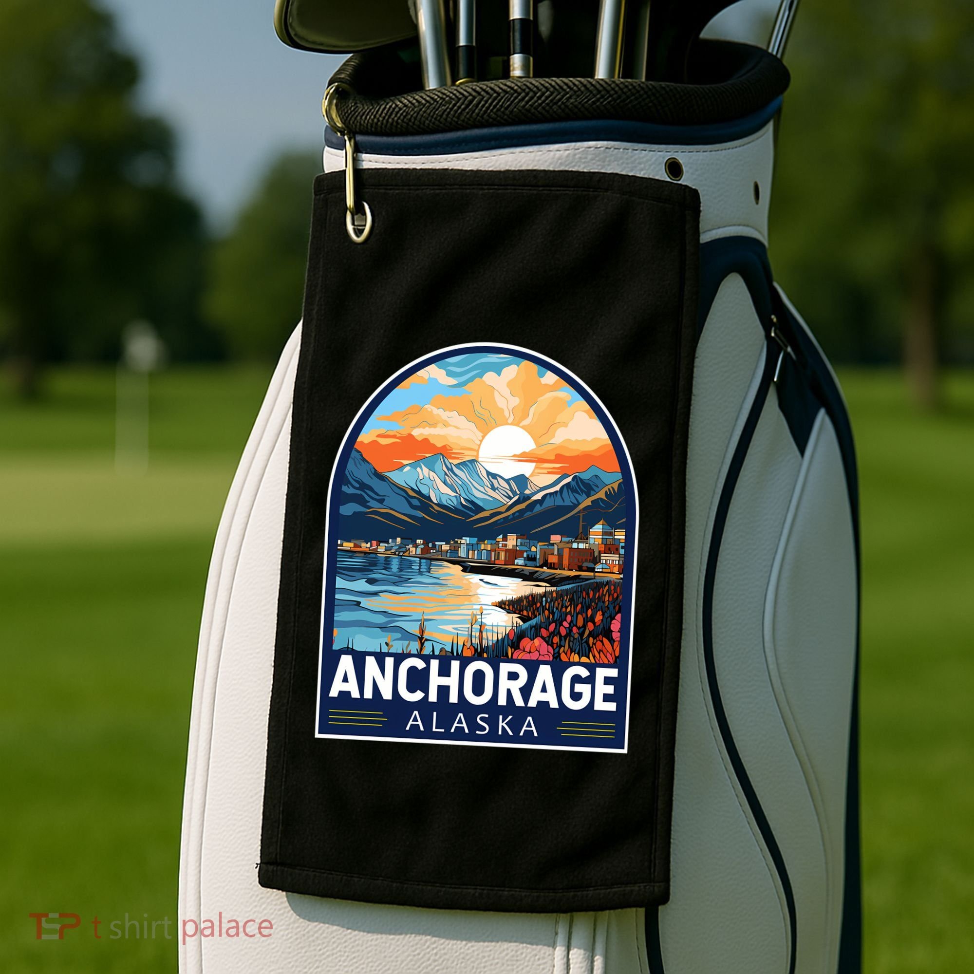 Anchorage Alaska Travel Art Emblem Golf Towel