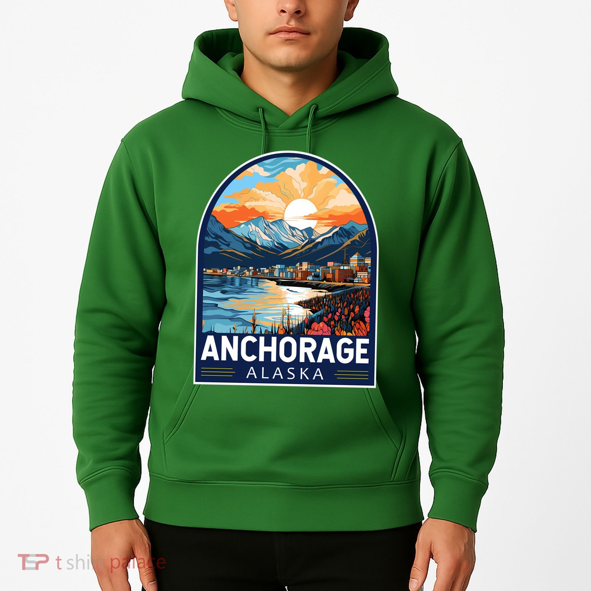 Anchorage Alaska Travel Art Emblem Hoodie