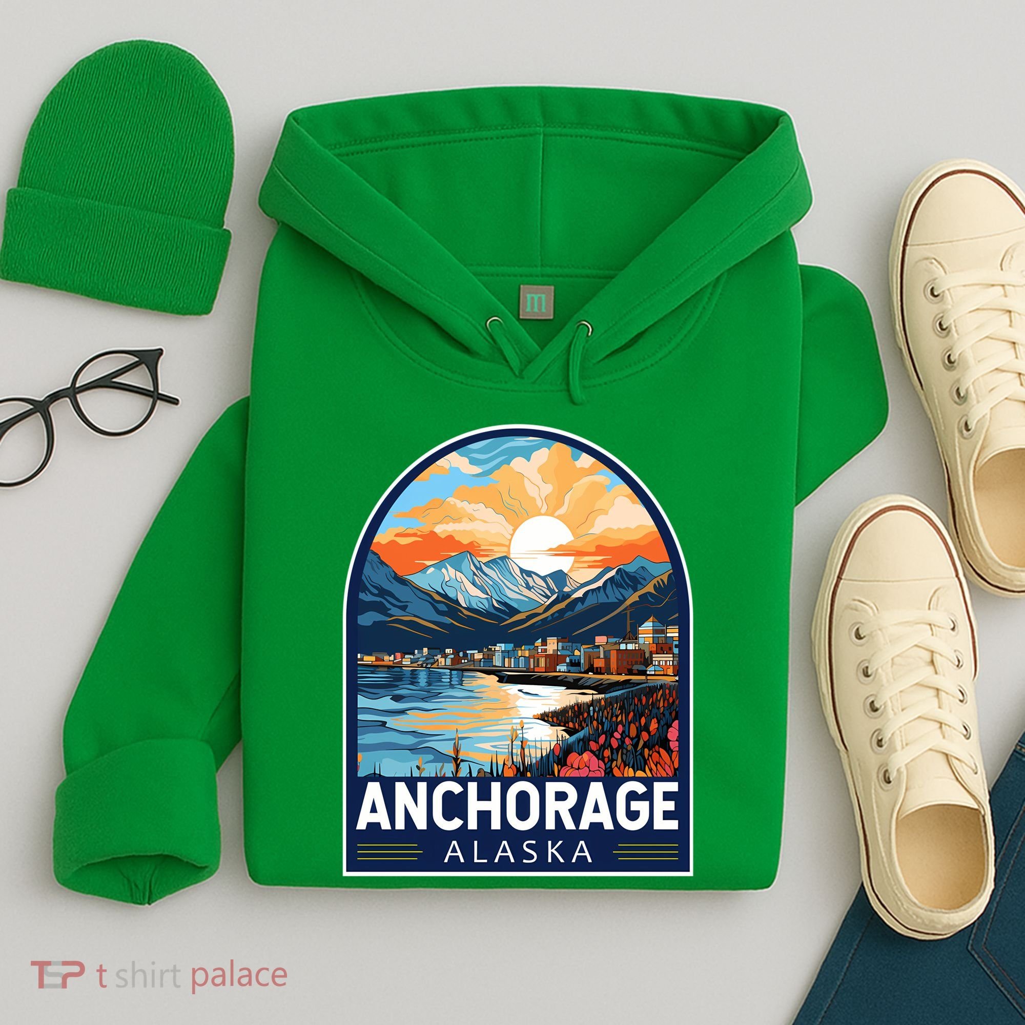 Anchorage Alaska Travel Art Emblem Hoodie
