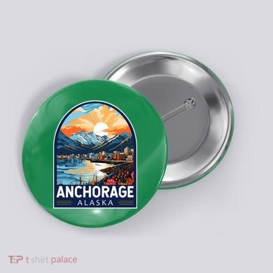 Anchorage Alaska Travel Art Emblem Button