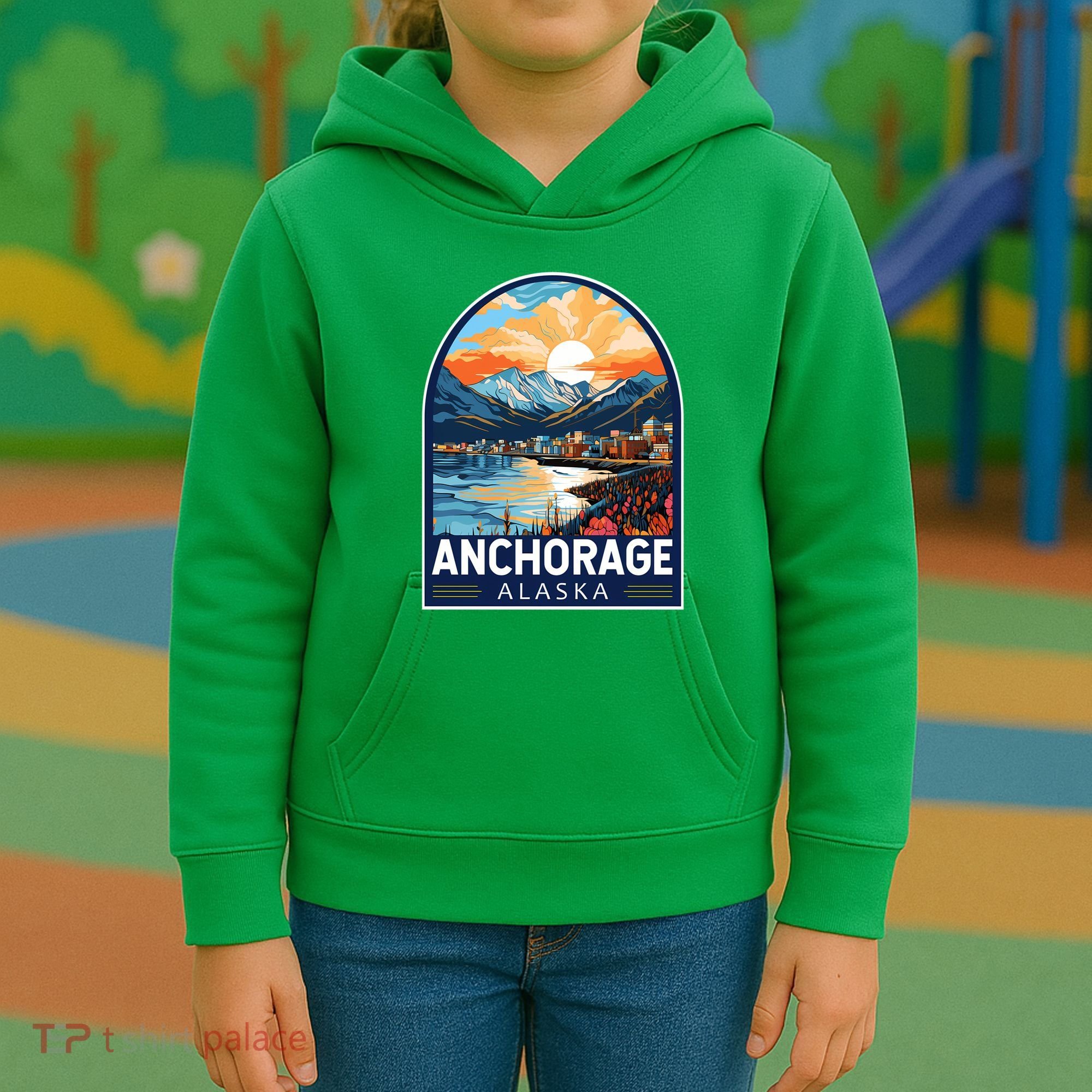 Anchorage Alaska Travel Art Emblem Kids Hoodie