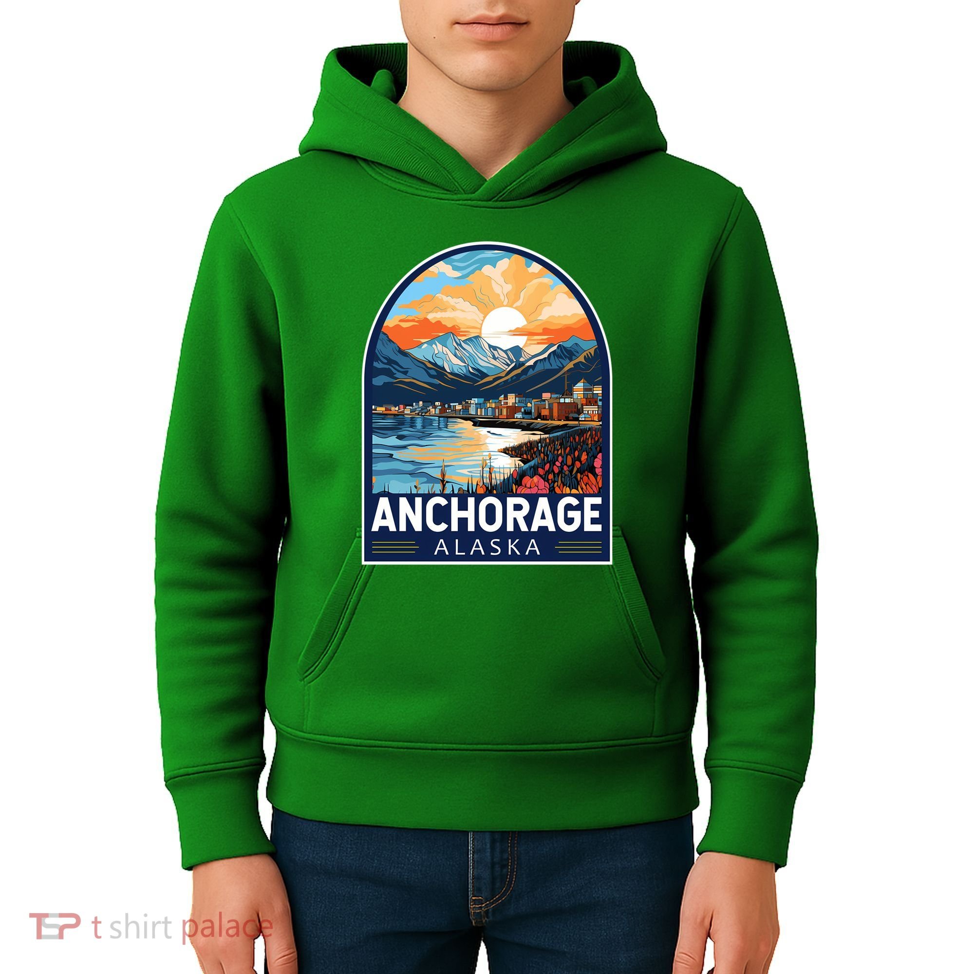 Anchorage Alaska Travel Art Emblem Kids Hoodie