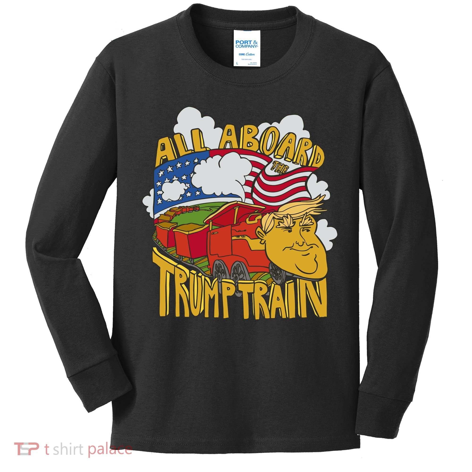 All Aboard Trump Train Kids Long Sleeve Shirt