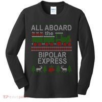All Aboard The Bipolar Express Ugly Christmas Kids Long Sleeve Shirt thumb 0