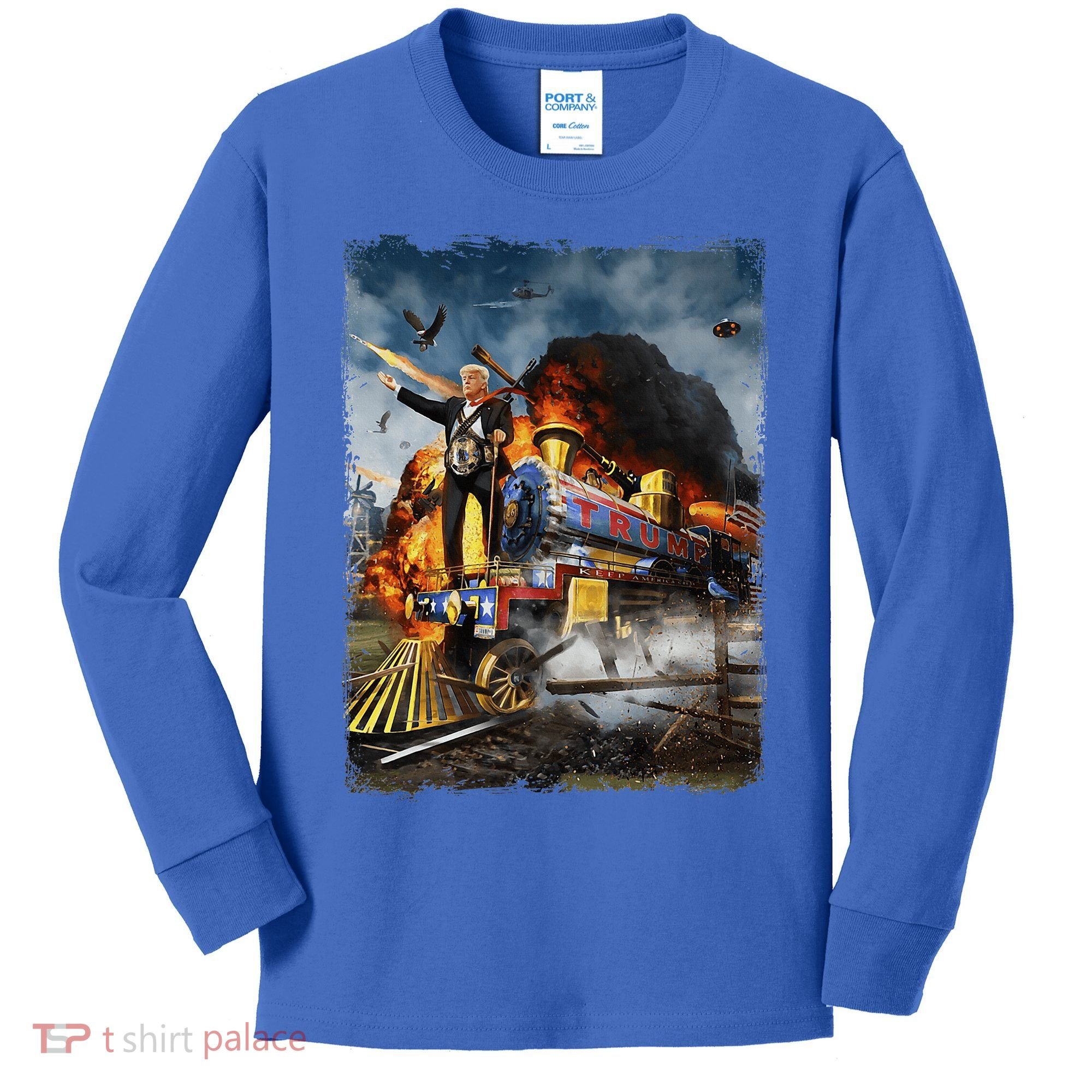 All Aboard The Trump Train Funny Donald Trump Kids Long Sleeve Shirt