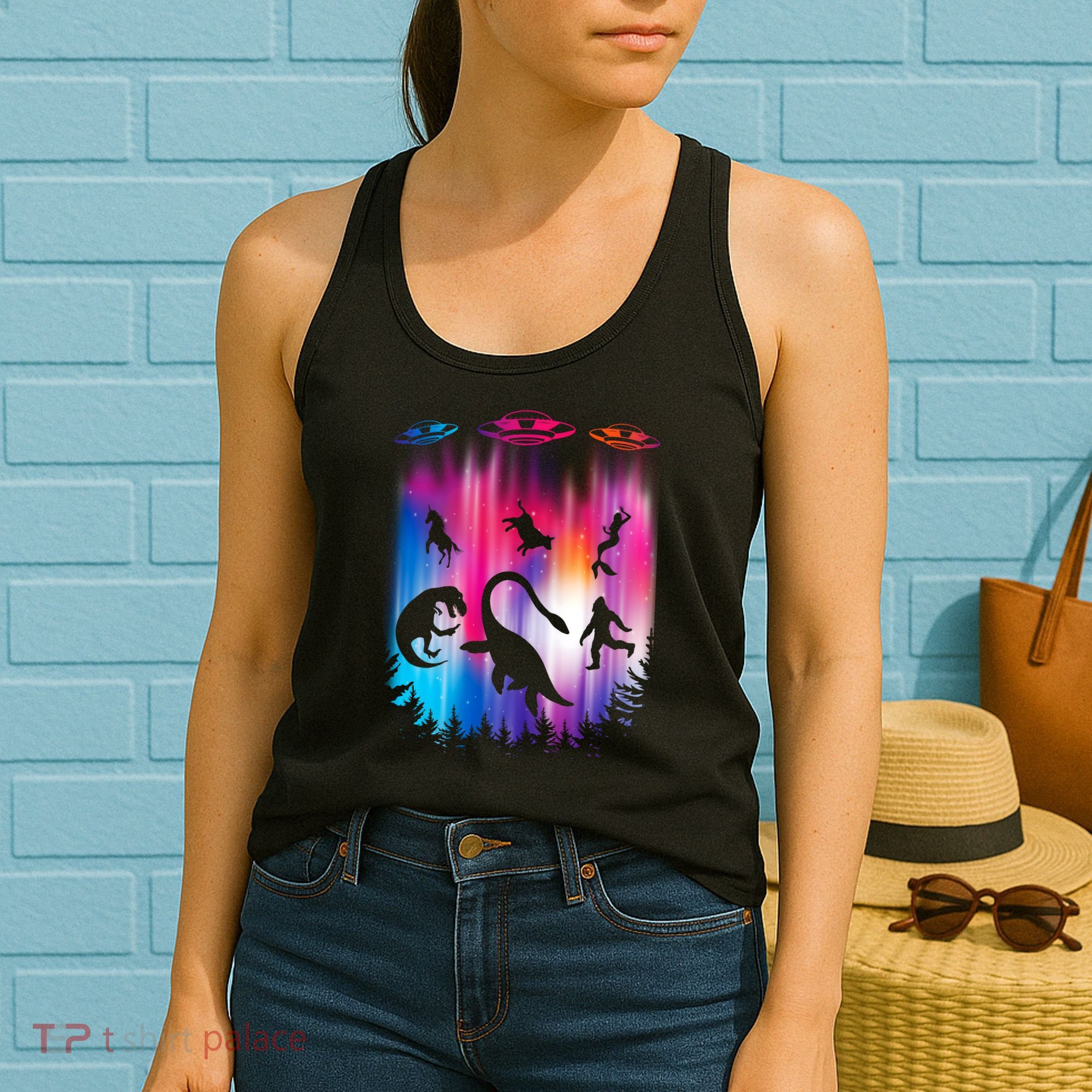 Alien Abduction Trex Loch Ness Bigfoot Funny Ufo Women's Tank Top