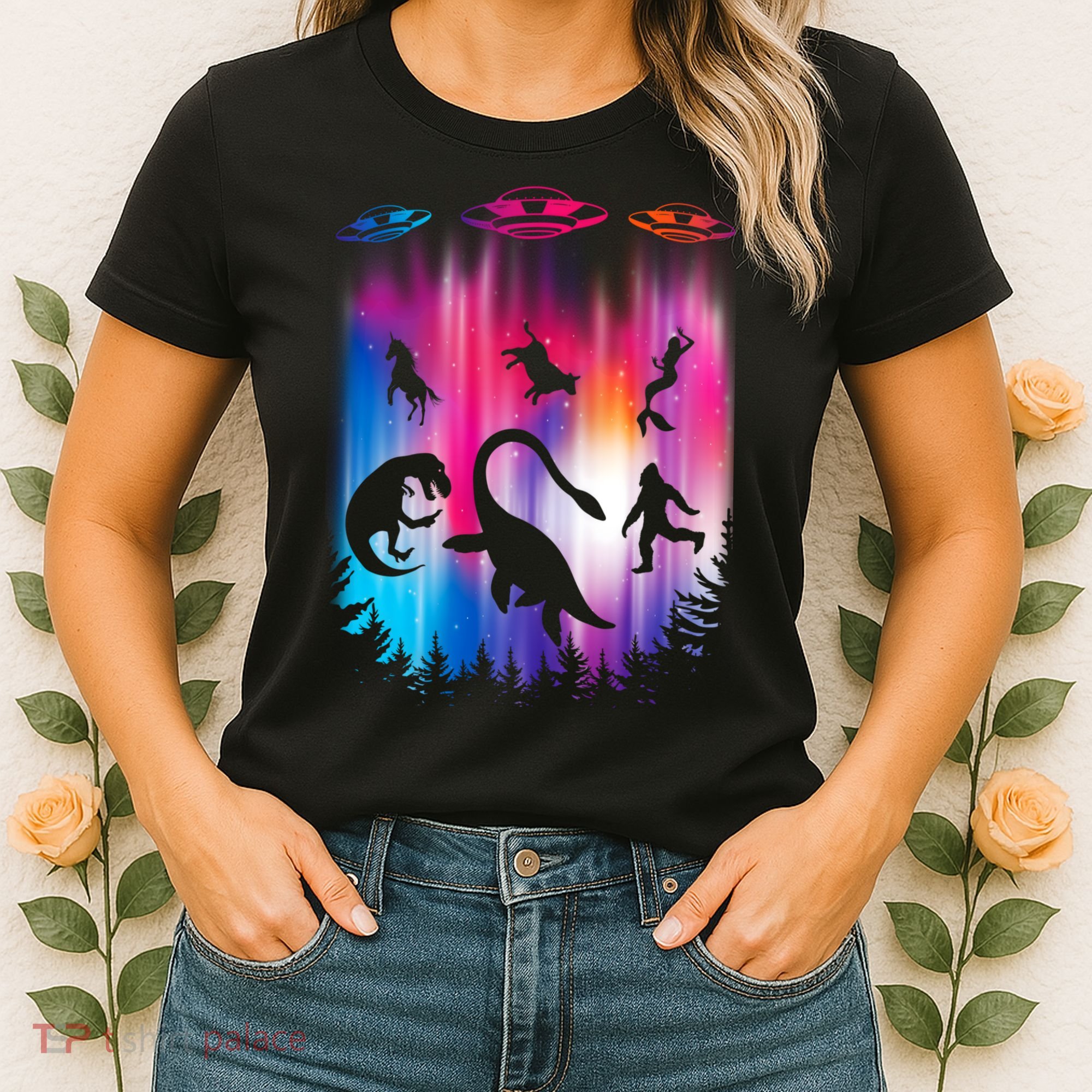 Alien Abduction Trex Loch Ness Bigfoot Funny Ufo Women's T-Shirt