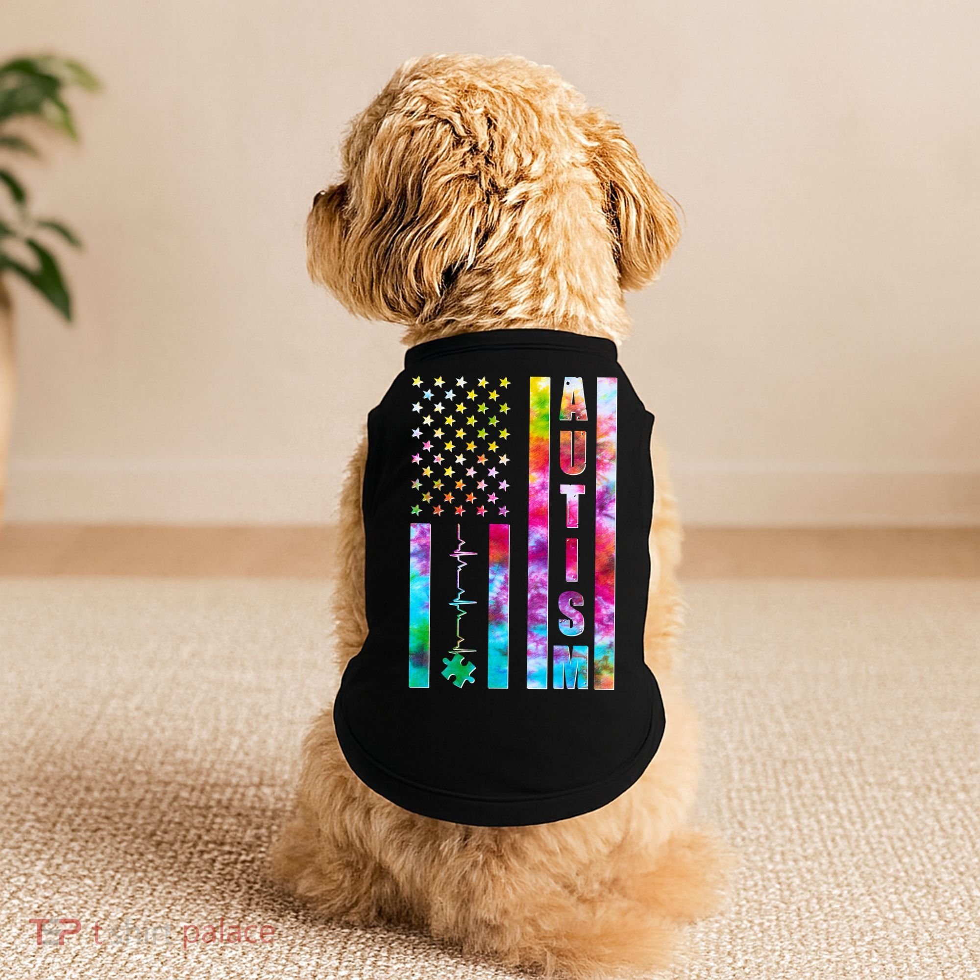 Autism Awareness Tie Dye USA American Flag Doggie Tank