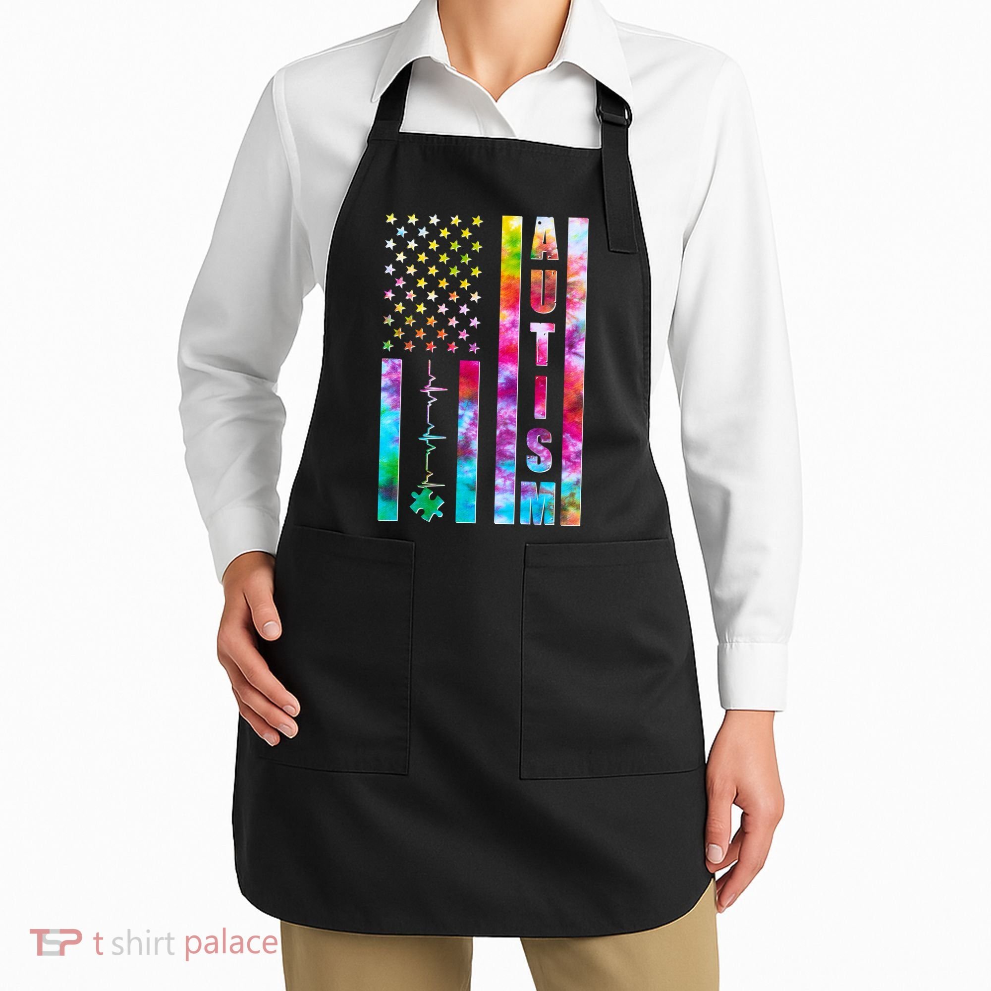 Autism Awareness Tie Dye USA American Flag Apron