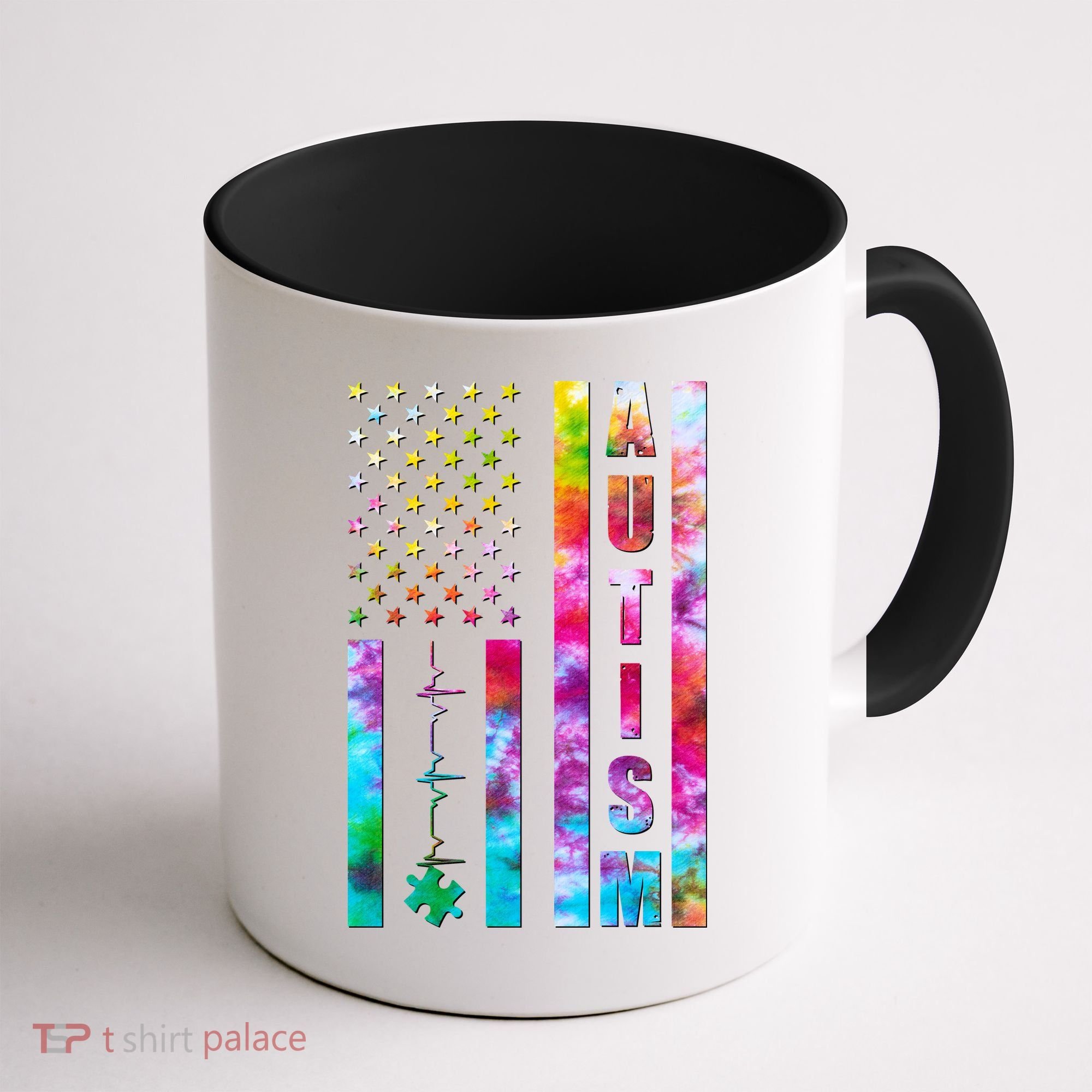 Autism Awareness Tie Dye USA American Flag Coffee Mug