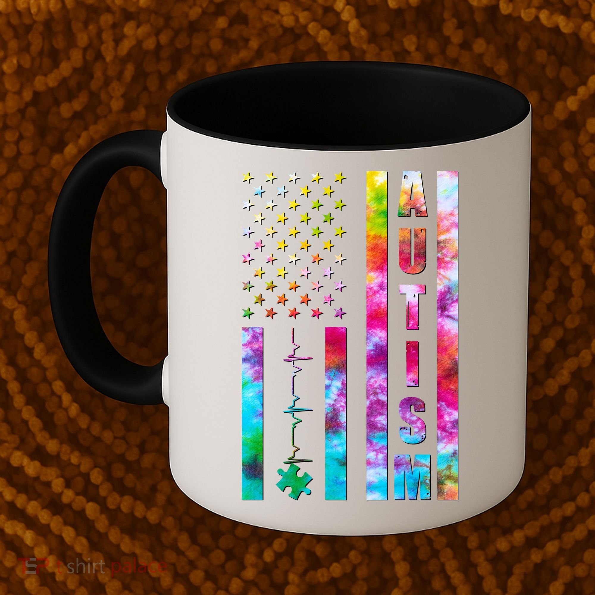 Autism Awareness Tie Dye USA American Flag Coffee Mug