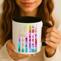 Autism Awareness Tie Dye USA American Flag Coffee Mug thumb 3