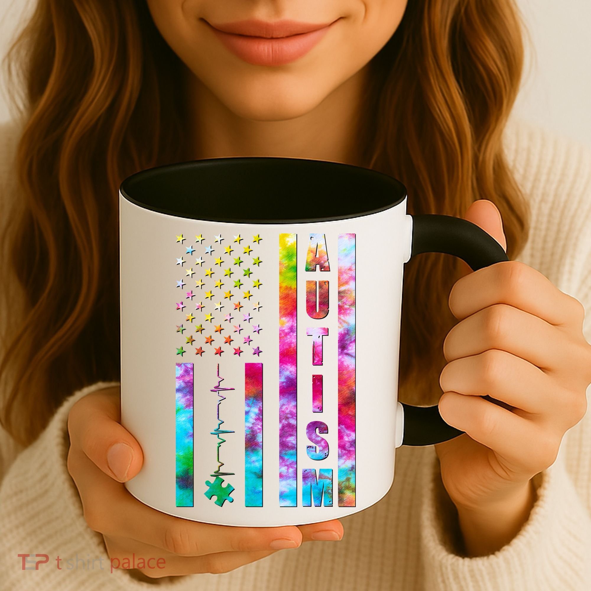 Autism Awareness Tie Dye USA American Flag Coffee Mug