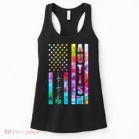 Autism Awareness Tie Dye USA American Flag Women's Tank Top thumb 0