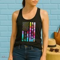 Autism Awareness Tie Dye USA American Flag Women's Tank Top thumb 2