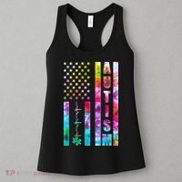 Autism Awareness Tie Dye USA American Flag Women's Tank Top thumb 3