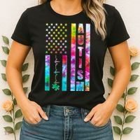 Autism Awareness Tie Dye USA American Flag Women's T-Shirt thumb 2