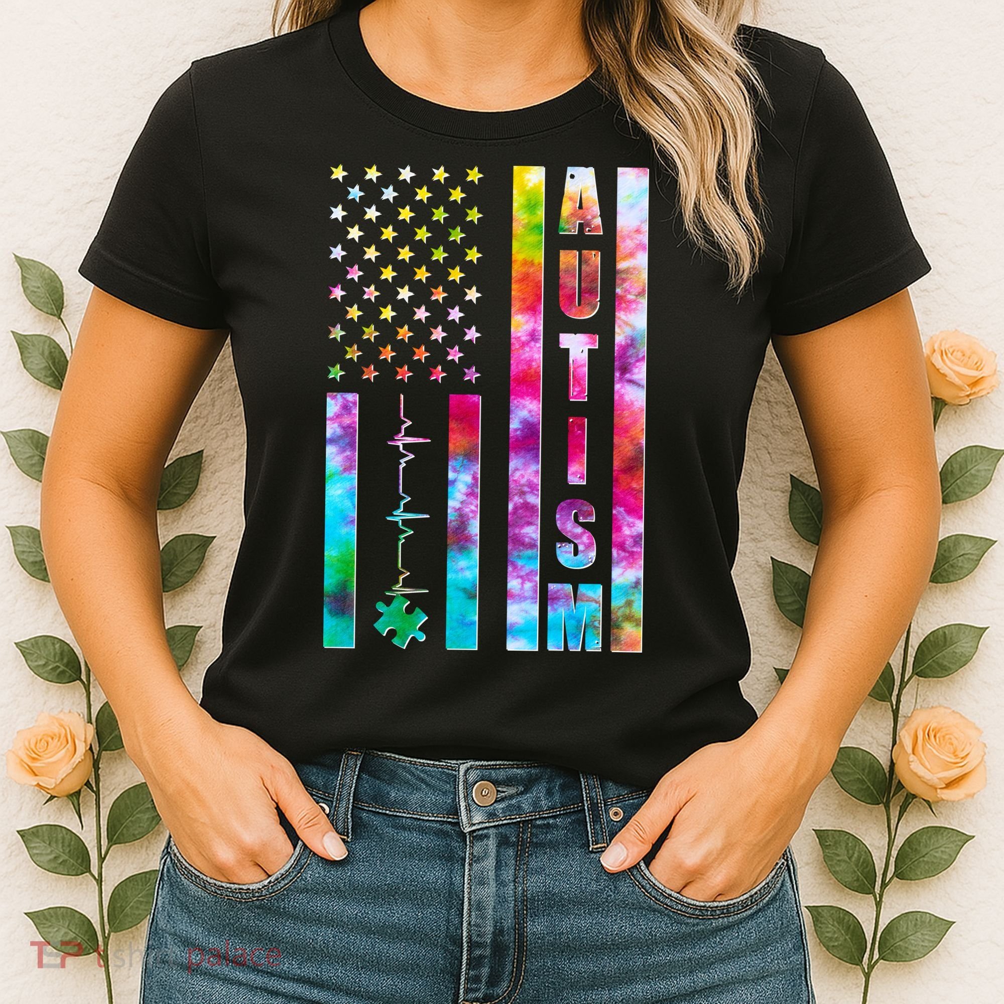 Autism Awareness Tie Dye USA American Flag Women's T-Shirt