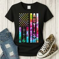 Autism Awareness Tie Dye USA American Flag Women's T-Shirt thumb 3