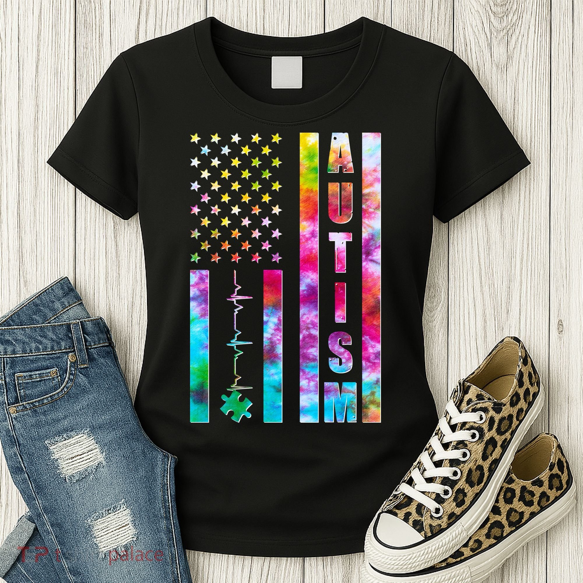 Autism Awareness Tie Dye USA American Flag Women's T-Shirt