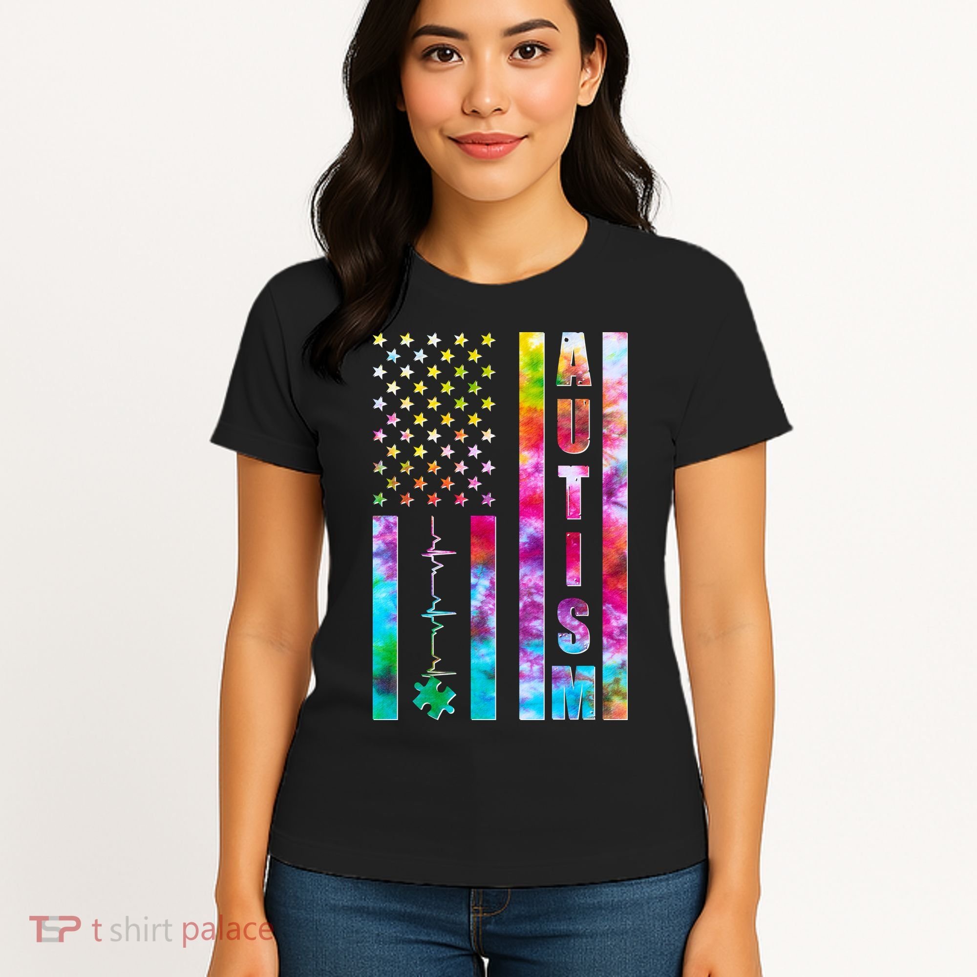 Autism Awareness Tie Dye USA American Flag Women's T-Shirt