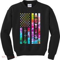 Autism Awareness Tie Dye USA American Flag Kids Sweatshirt thumb 0