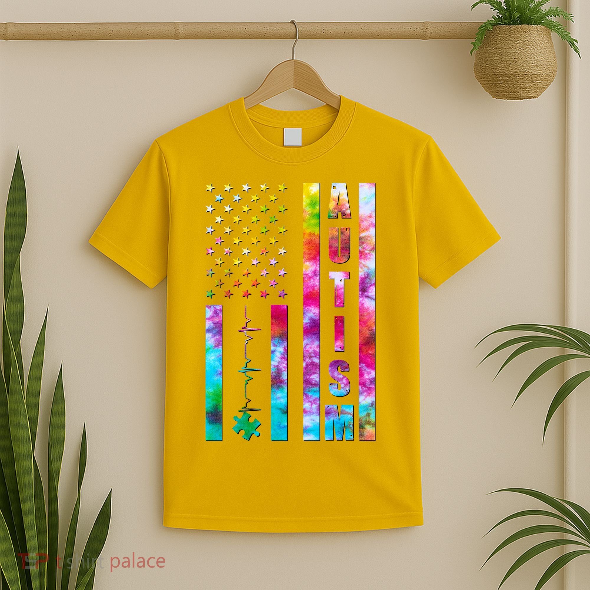 Autism Awareness Tie Dye USA American Flag T-Shirt