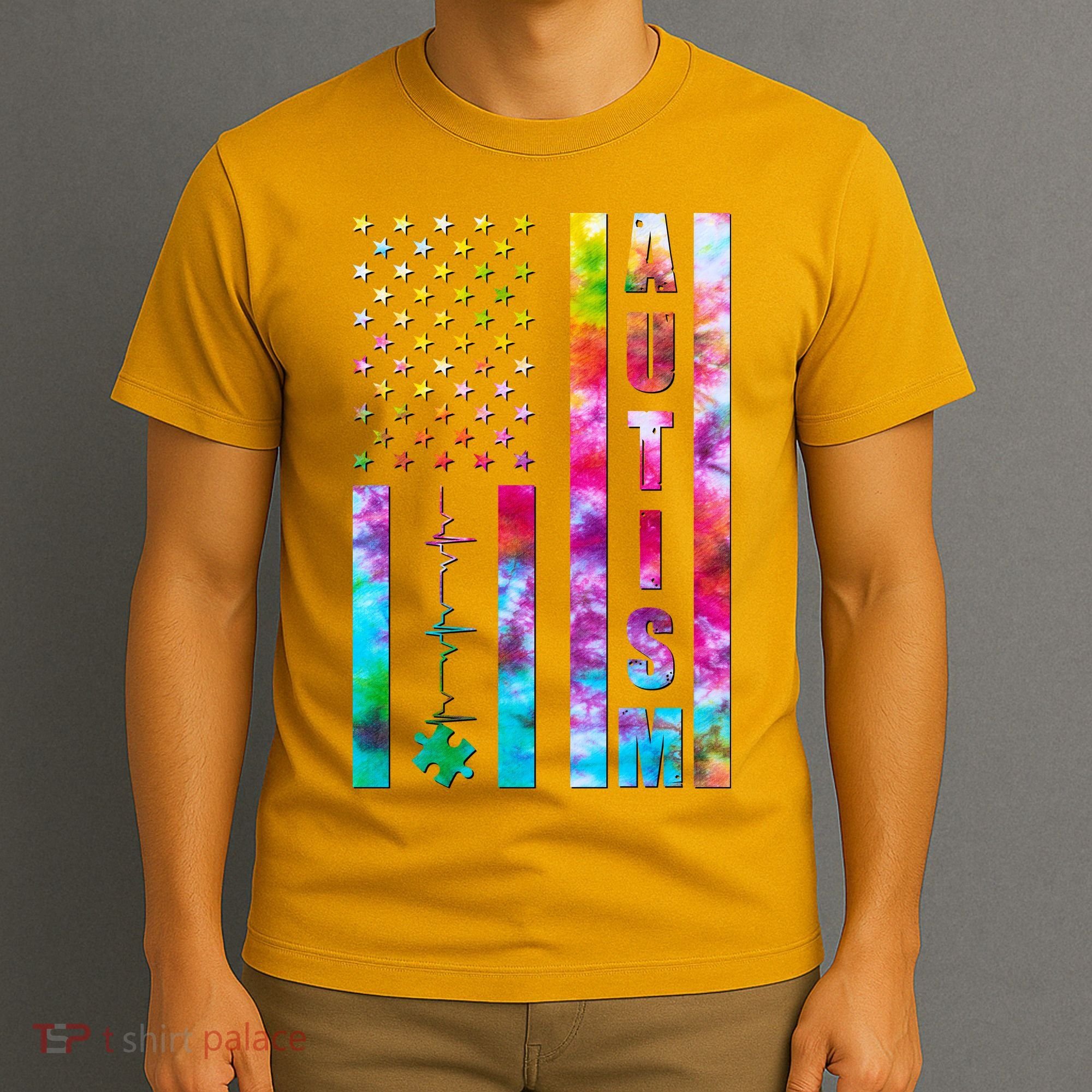 Autism Awareness Tie Dye USA American Flag T-Shirt