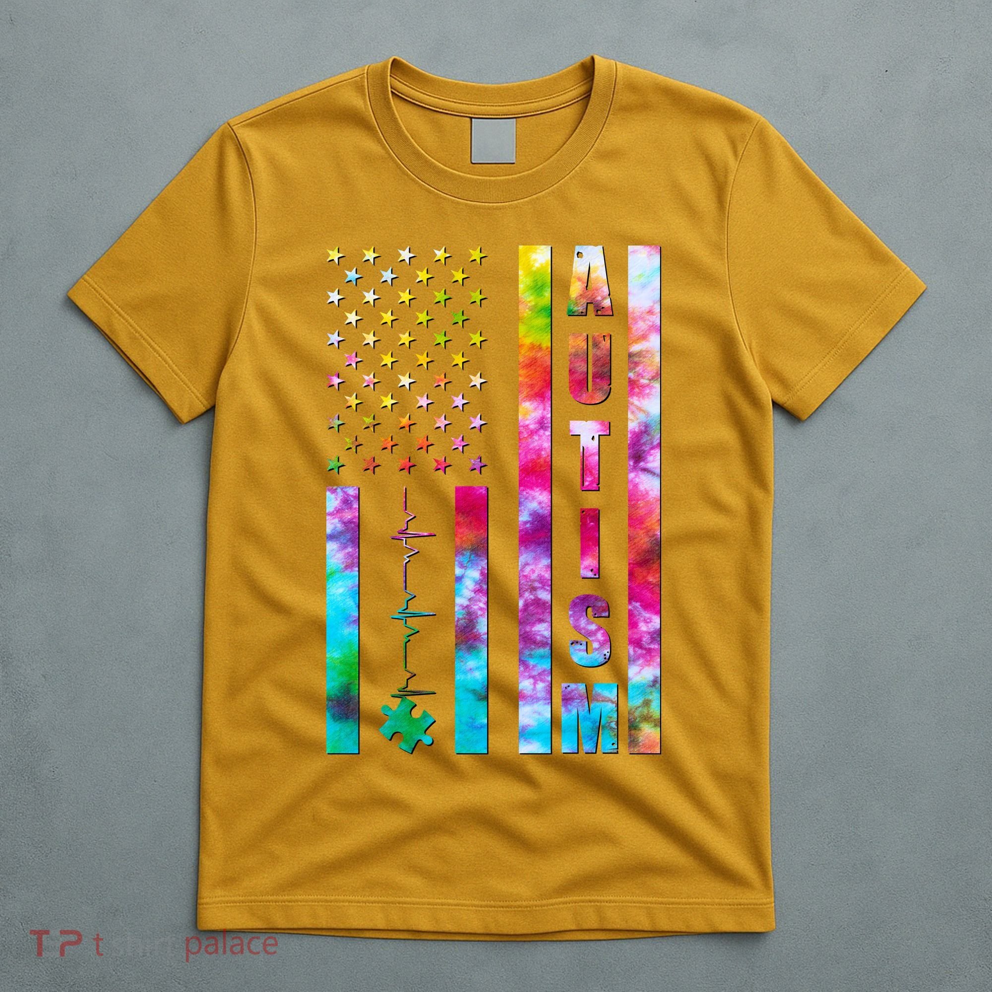 Autism Awareness Tie Dye USA American Flag T-Shirt
