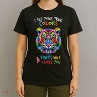 Autism Awareness Tiger I See Your True Colors I Love You T-Shirt thumb 4