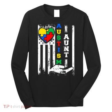 Autism Aunt US Flag Long Sleeve Shirt
