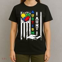 Autism Aunt US Flag T-Shirt thumb 4