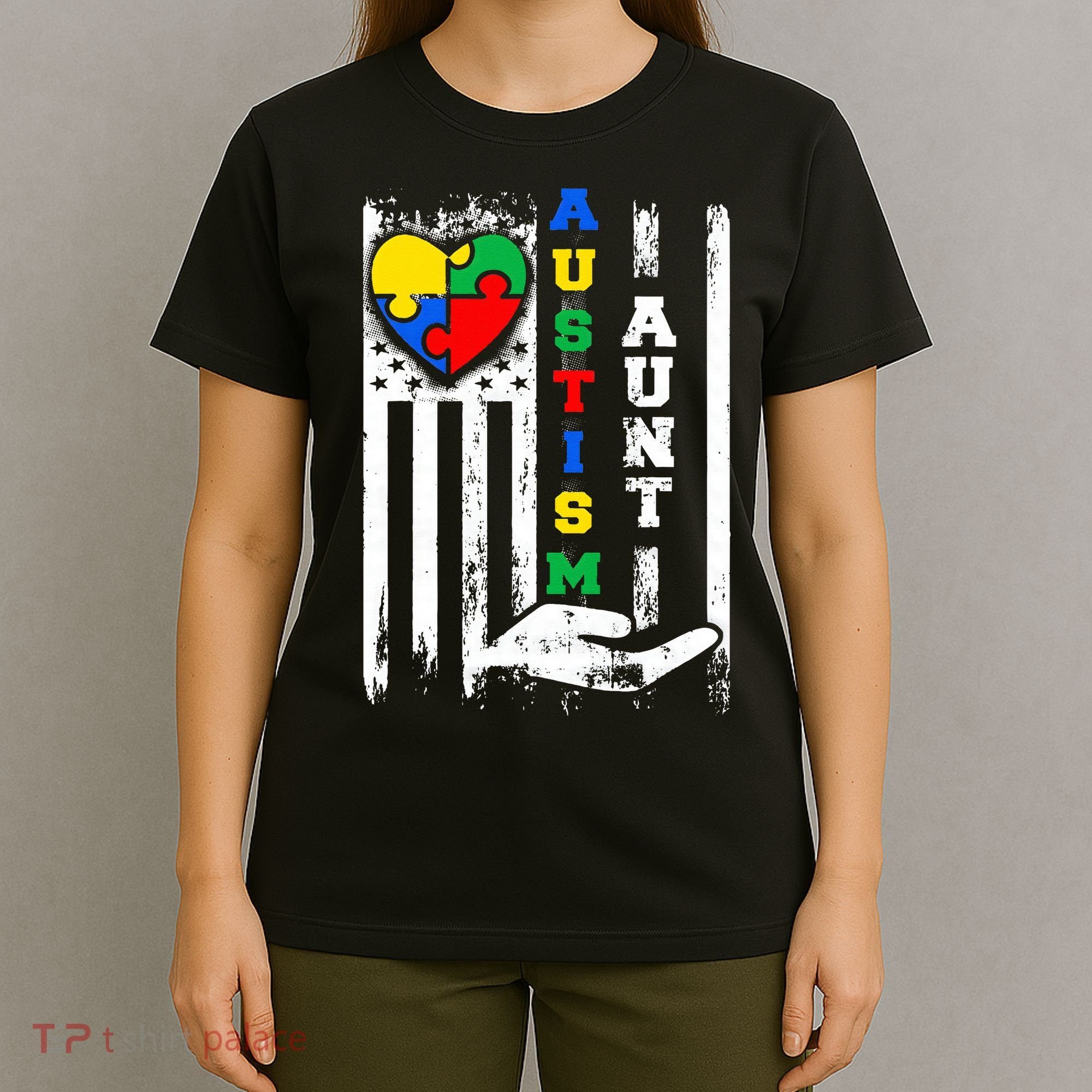 Autism Aunt US Flag T-Shirt