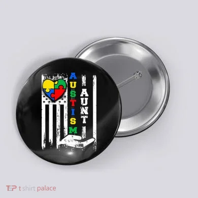 Autism Aunt US Flag Button