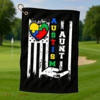 Autism Aunt US Flag Golf Towel thumb 1