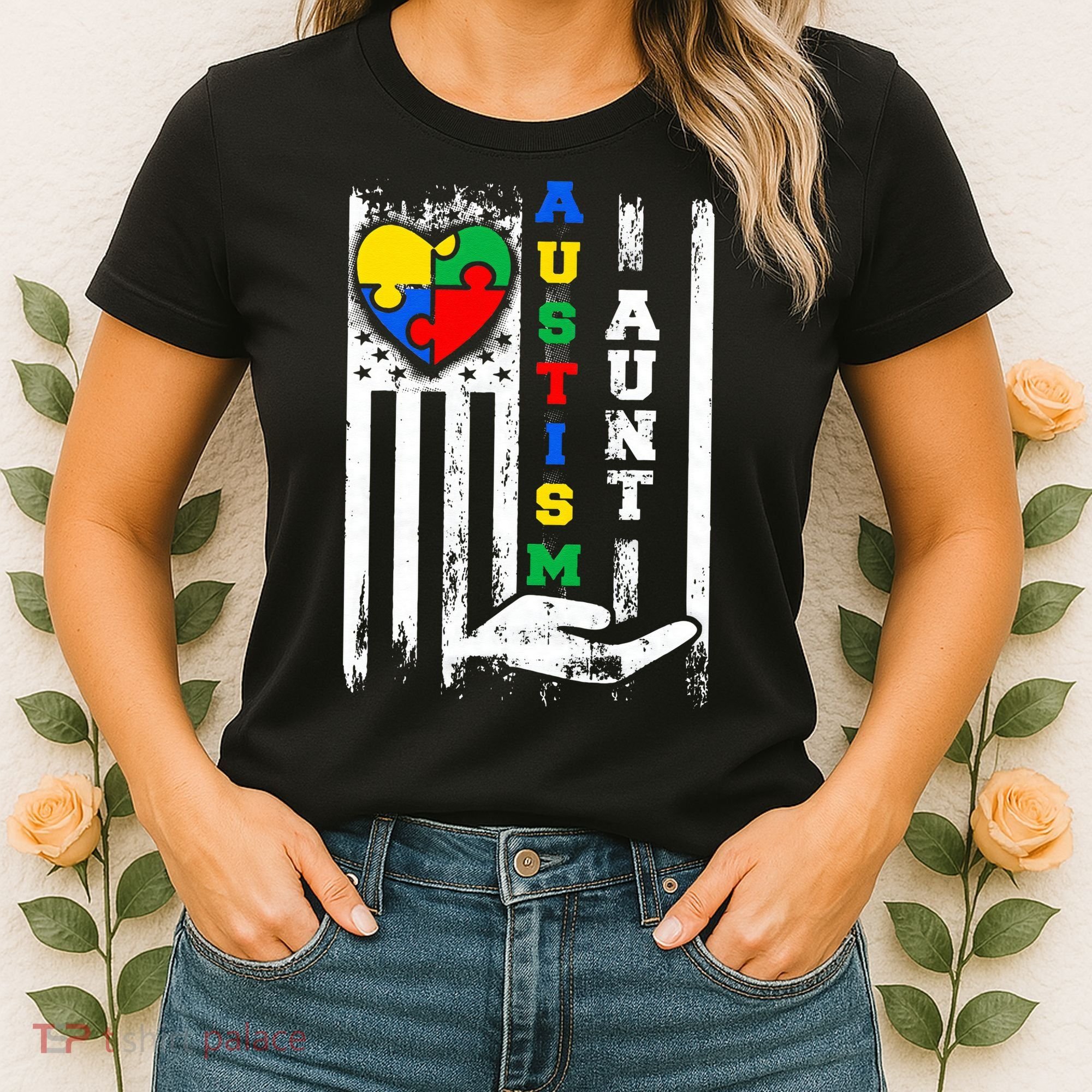 Autism Aunt US Flag Women's T-Shirt