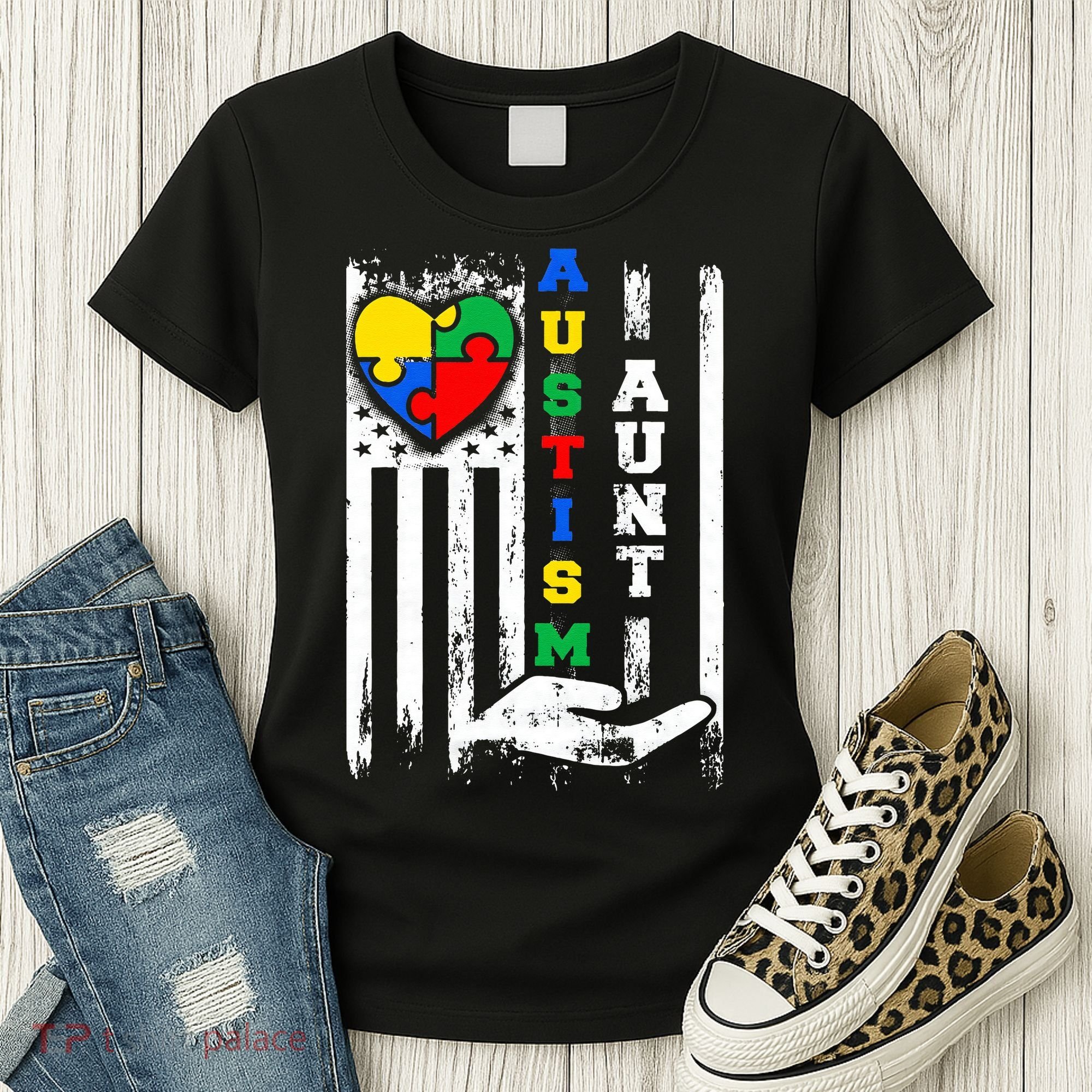 Autism Aunt US Flag Women's T-Shirt