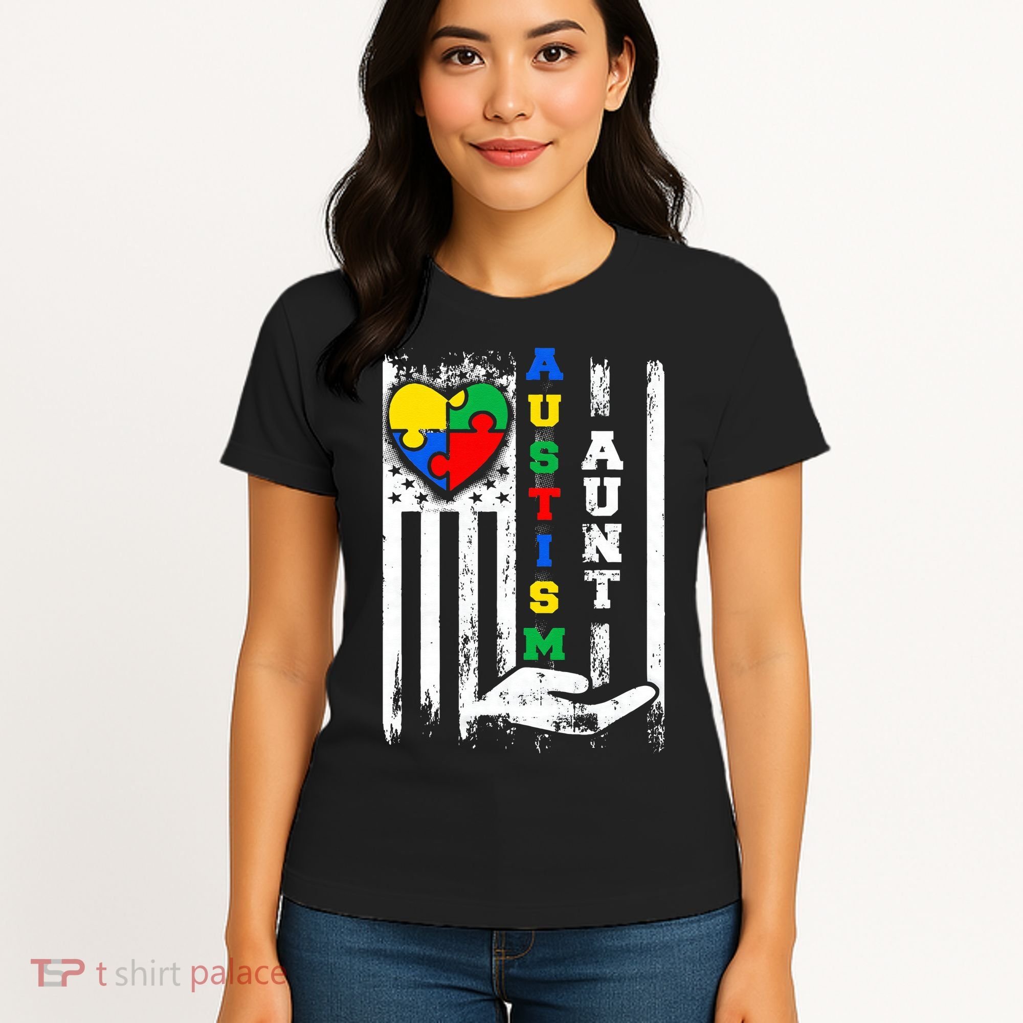 Autism Aunt US Flag Women's T-Shirt
