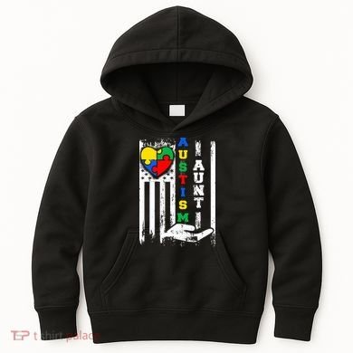 Autism Aunt US Flag Kids Hoodie