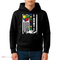 Autism Aunt US Flag Kids Hoodie thumb 4