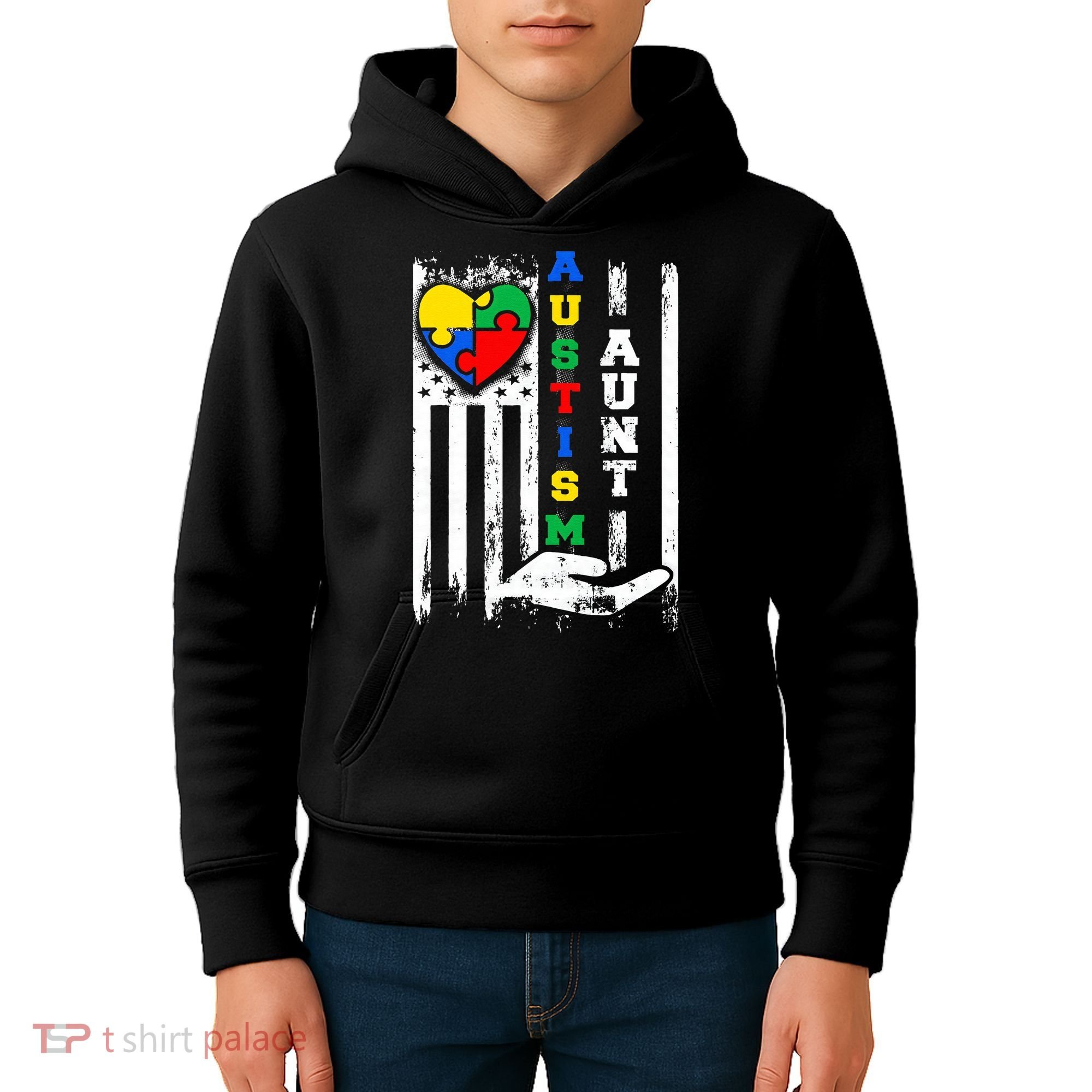 Autism Aunt US Flag Kids Hoodie