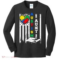 Autism Aunt US Flag Kids Long Sleeve Shirt thumb 0
