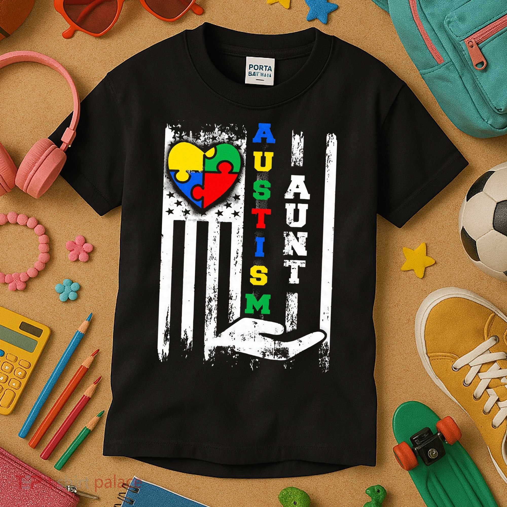 Autism Aunt US Flag Kids T-Shirt