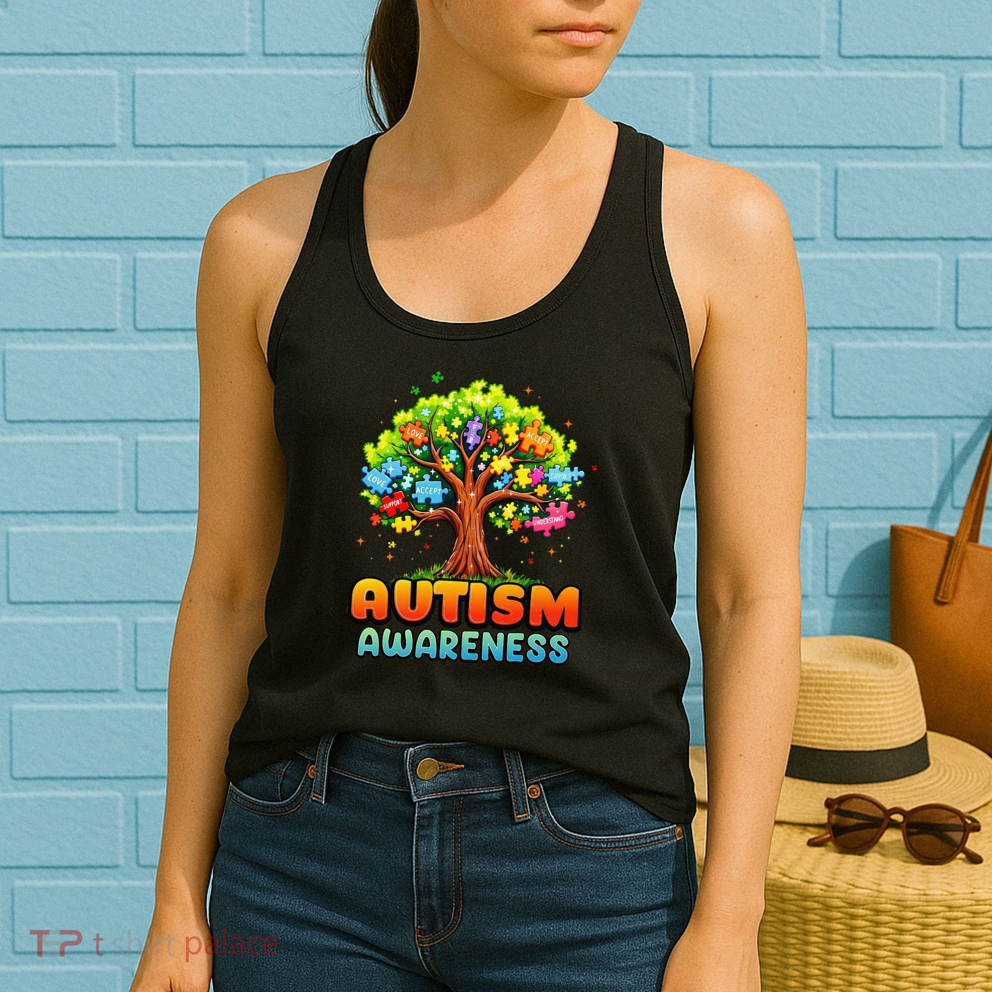 Autism Accept Understand Love Autism Awareness Tree Teacher Women's Tank Top