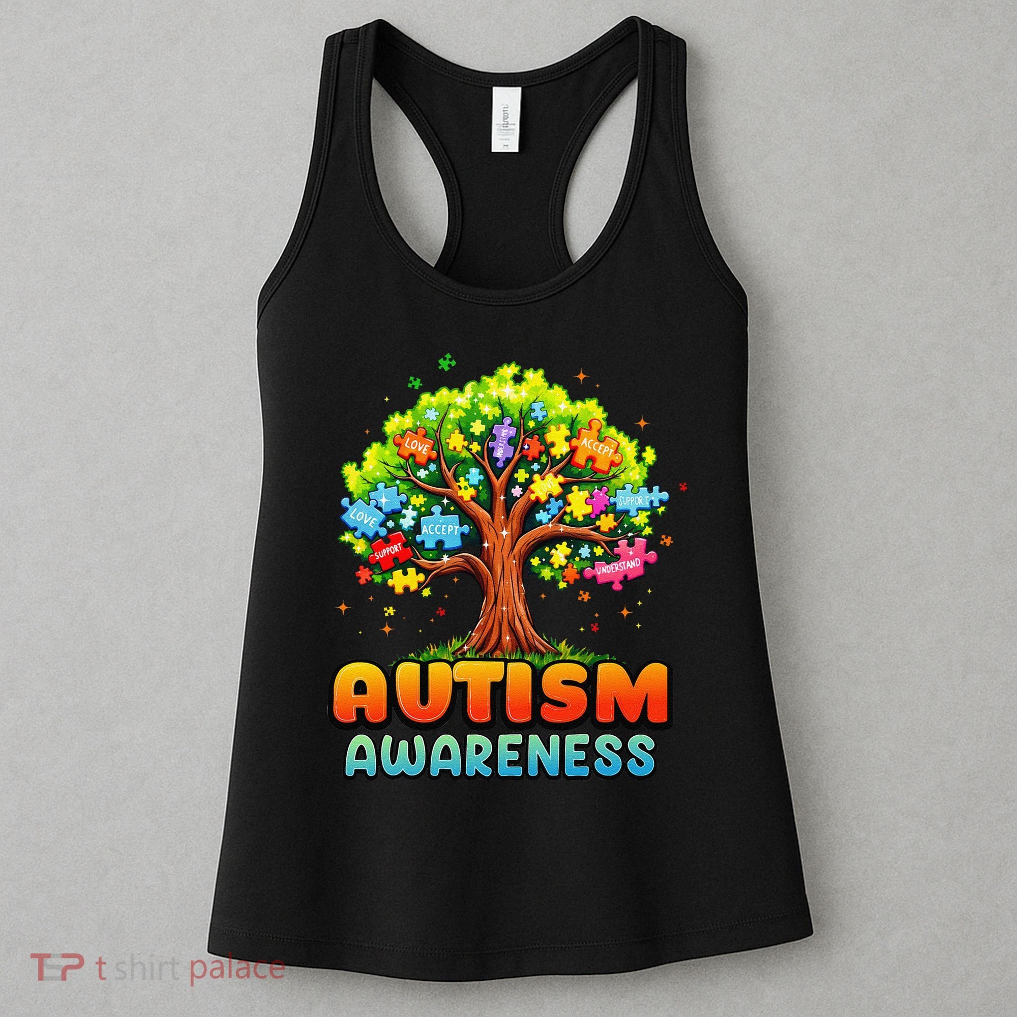 Autism Accept Understand Love Autism Awareness Tree Teacher Women's Tank Top